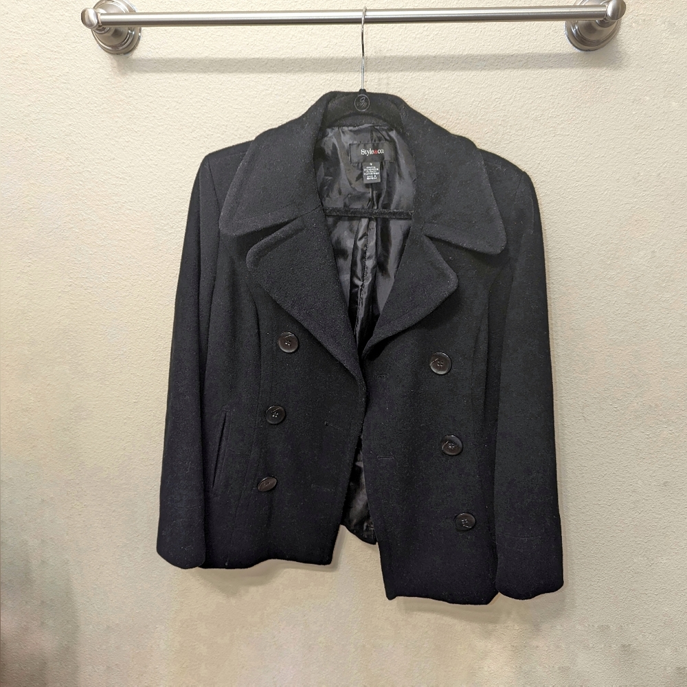 All Black Wool Blend Peacoat